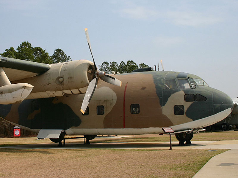 US Army aircraft on display outside of the 82nd Airborne Division Museum.